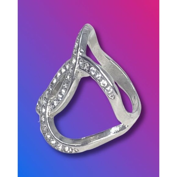 1/4 CT CZ Silver Crossover Open-Space Ring Size 7.5 with Bonus Free Silver Wave - Picture 12 of 13